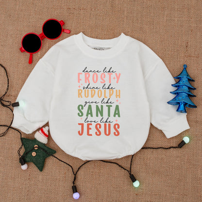 Dance Like Frosty Baby Bubble Romper Cozy Cotton Sweatshirt Christmas Vibes Outfit for Girls