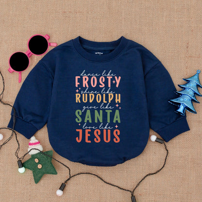 Dance Like Frosty Baby Bubble Romper Cozy Cotton Sweatshirt Christmas Vibes Outfit for Girls