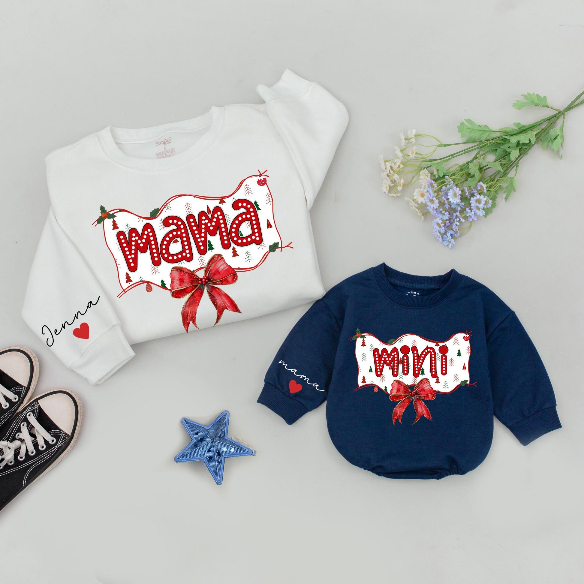 Mama and Mini Bow Christmas Sweatshirts - Matching Family Outfits