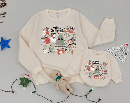 Retro Christmas Doodle Sweatshirts: Matching Family & Mommy Mini  