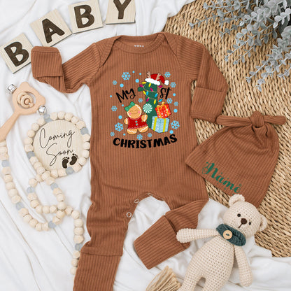 My 1st Christmas Baby Romper Outfit with Cute Gingerbread and Tree  Soft Newborn Coming Home Outfit Boy Girl Holiday Gift Shower Present 139