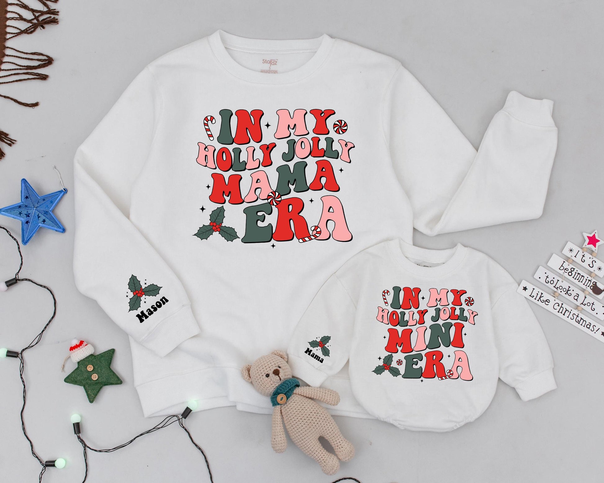 Festive Family Christmas Sweatshirts: Personalized Mommy and Me Set