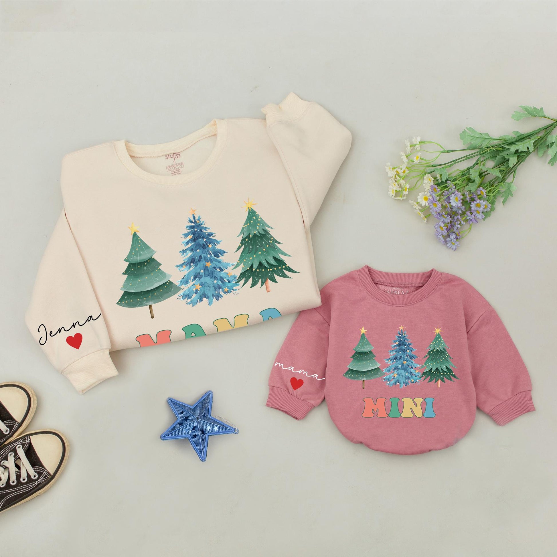 Mama and Mini Retro Christmas Sweatshirts – Matching Family Outfits