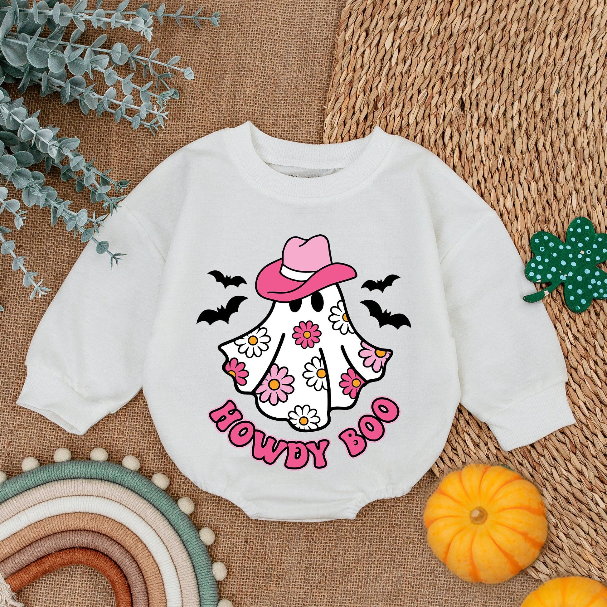 Howdy Boo First Halloween Baby Girl Bodysuit, Ghost Cowboy Hat Graphic, Funny Halloween Romper Gift, Fall Baby Clothes