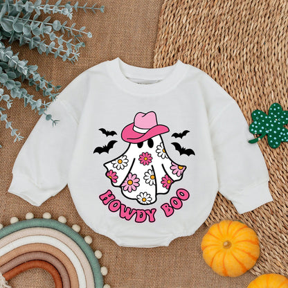 Howdy Boo First Halloween Baby Girl Bodysuit, Ghost Cowboy Hat Graphic, Funny Halloween Romper Gift, Fall Baby Clothes