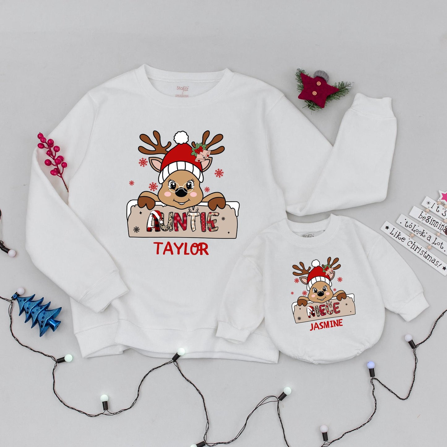 Matching Family Christmas Sweaters: Custom Auntie, Niece & Nephew  