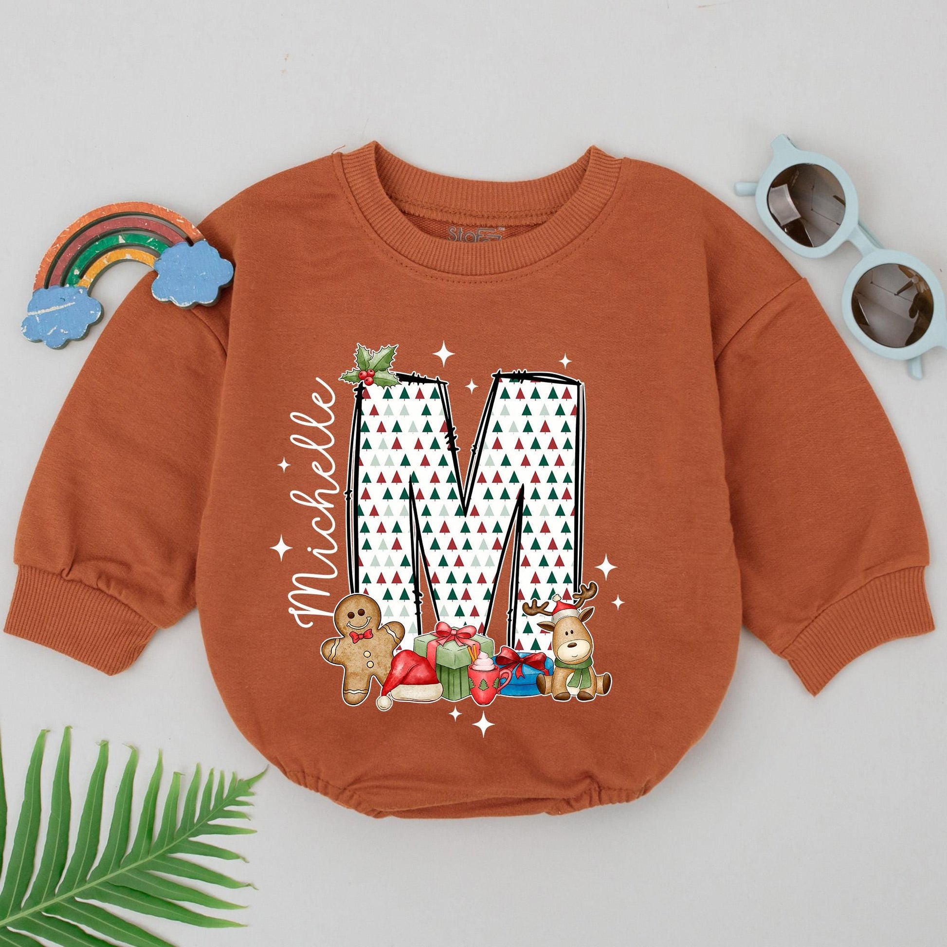 Custom Name Christmas Romper: Baby's 1st Xmas, Birthday Gift