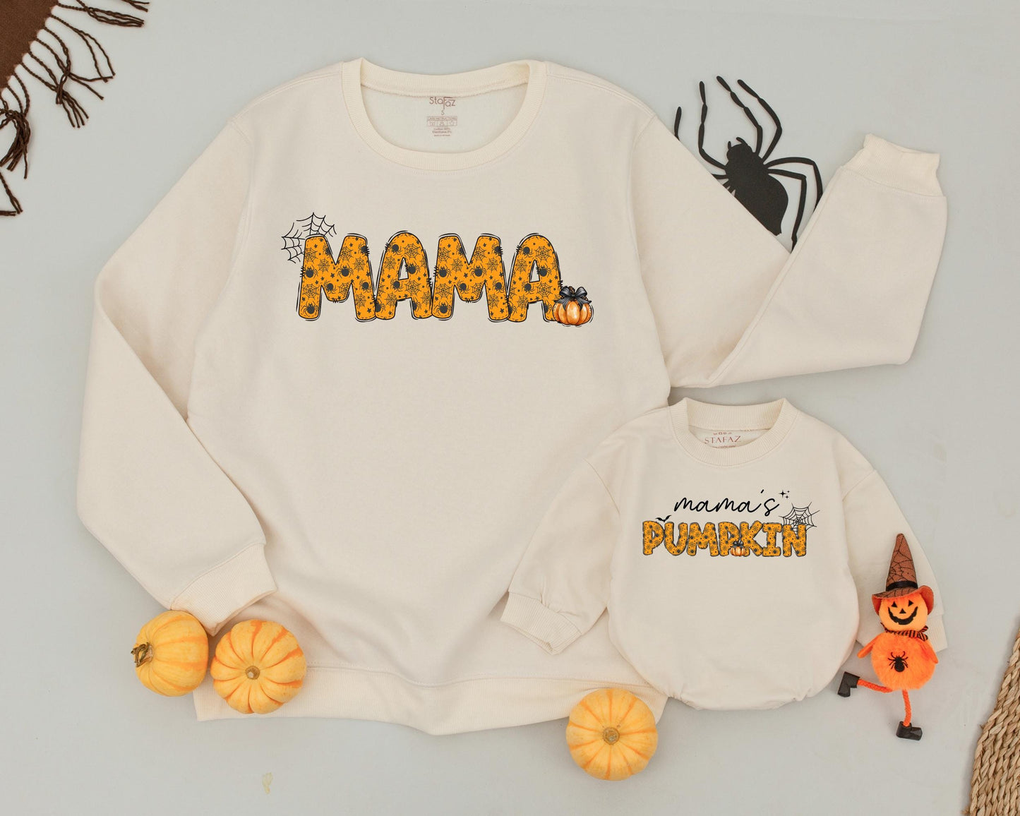 Pumpkin Family Fall Sweatshirts: Matching Mom and Baby Halloween Outfit