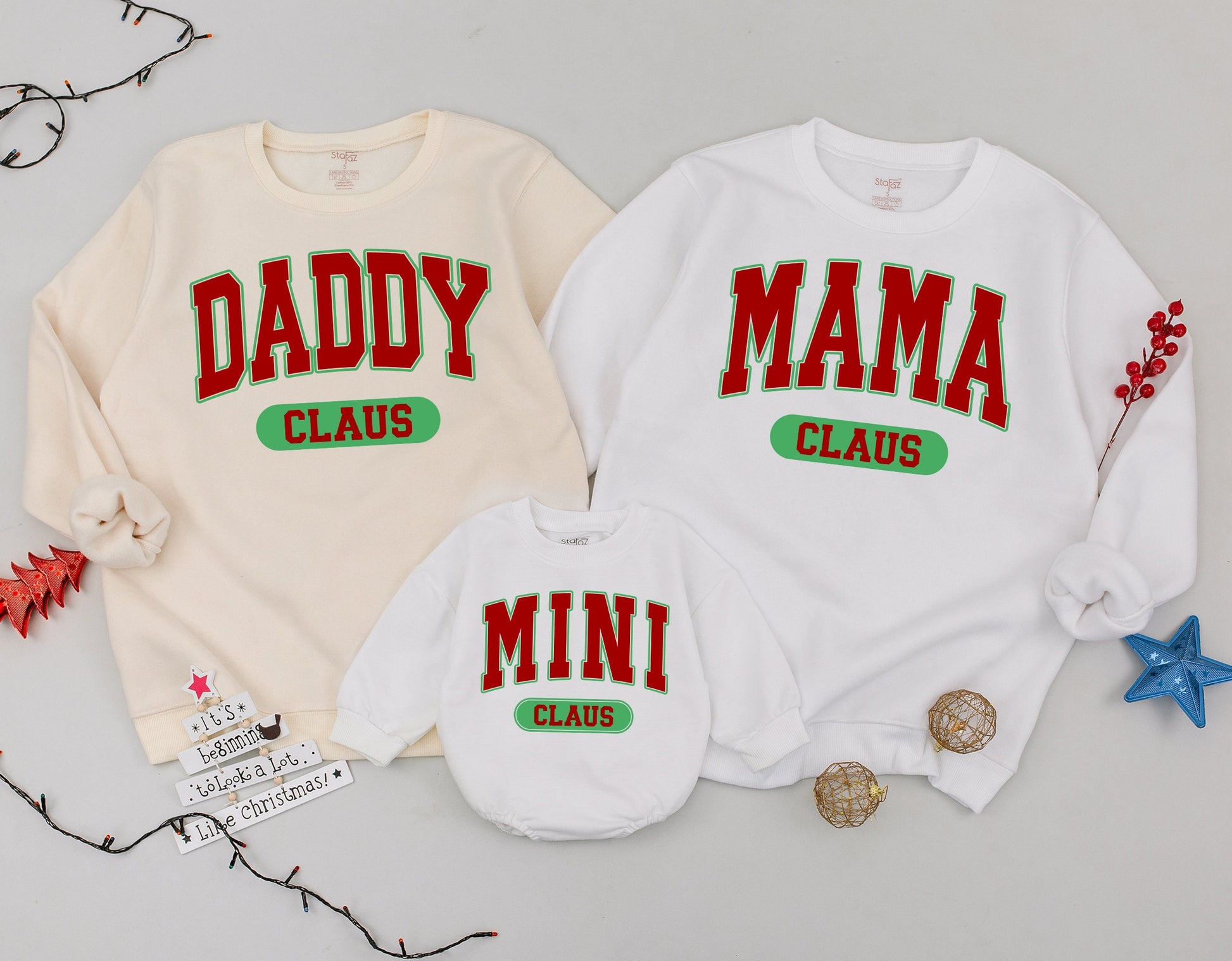 Matching Family Christmas Sweatshirts: Mama, Dada & Mini Outfits