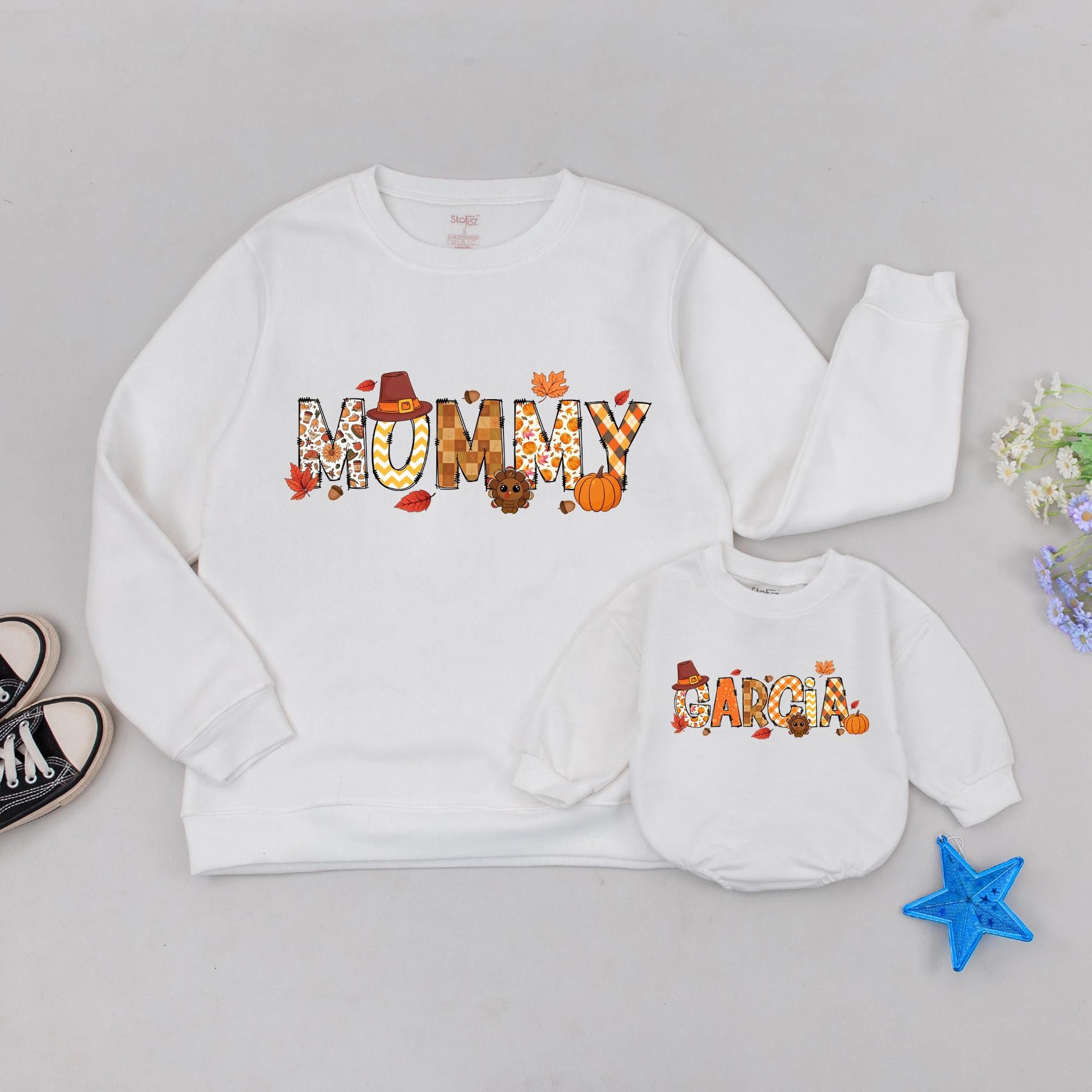 Matching Pumpkin Sweatshirts: Mama & Mini, Fall Family Outfits