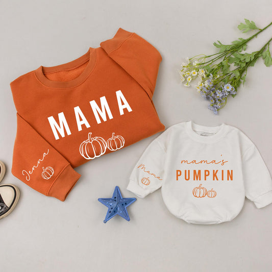 Mama & Mini Pumpkin Sweatshirt Set - Retro Fall Thanksgiving Outfit