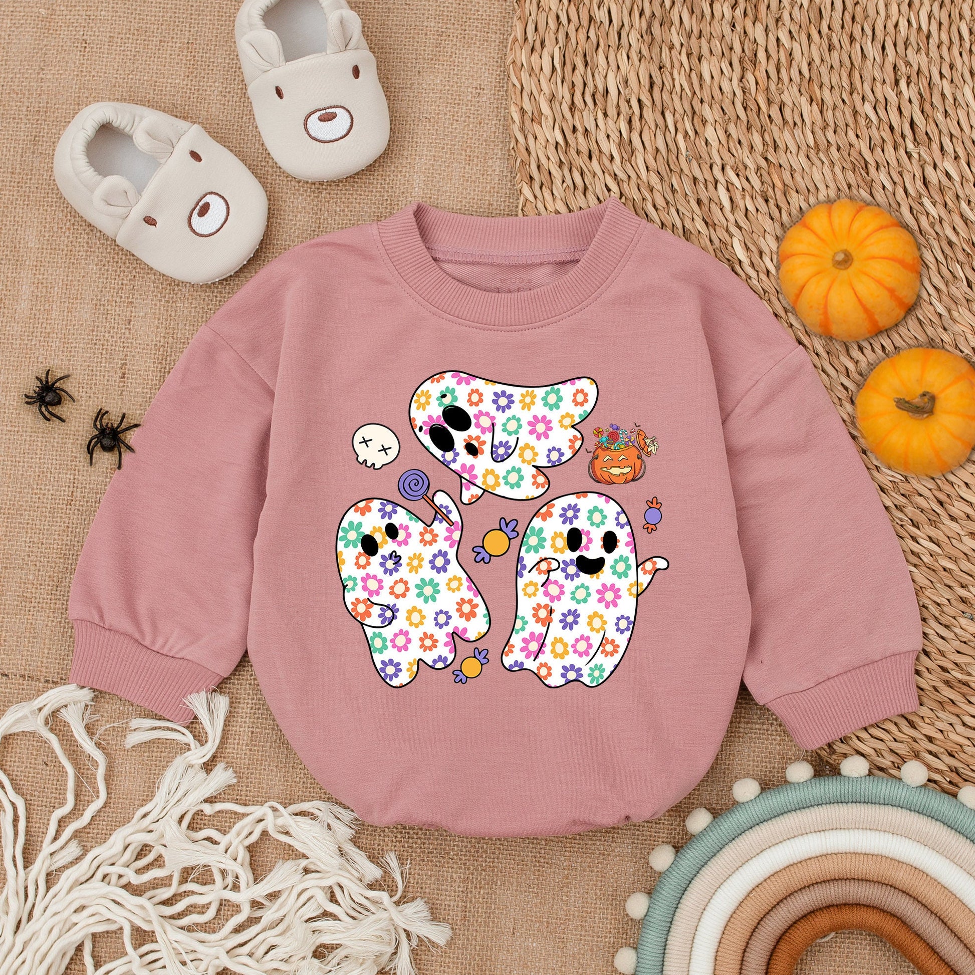 Halloween Ghost Baby Romper, First Halloween Outfit, Cute Spooky Season Baby Clothes, Floral Ghost Design, Infant Gift
