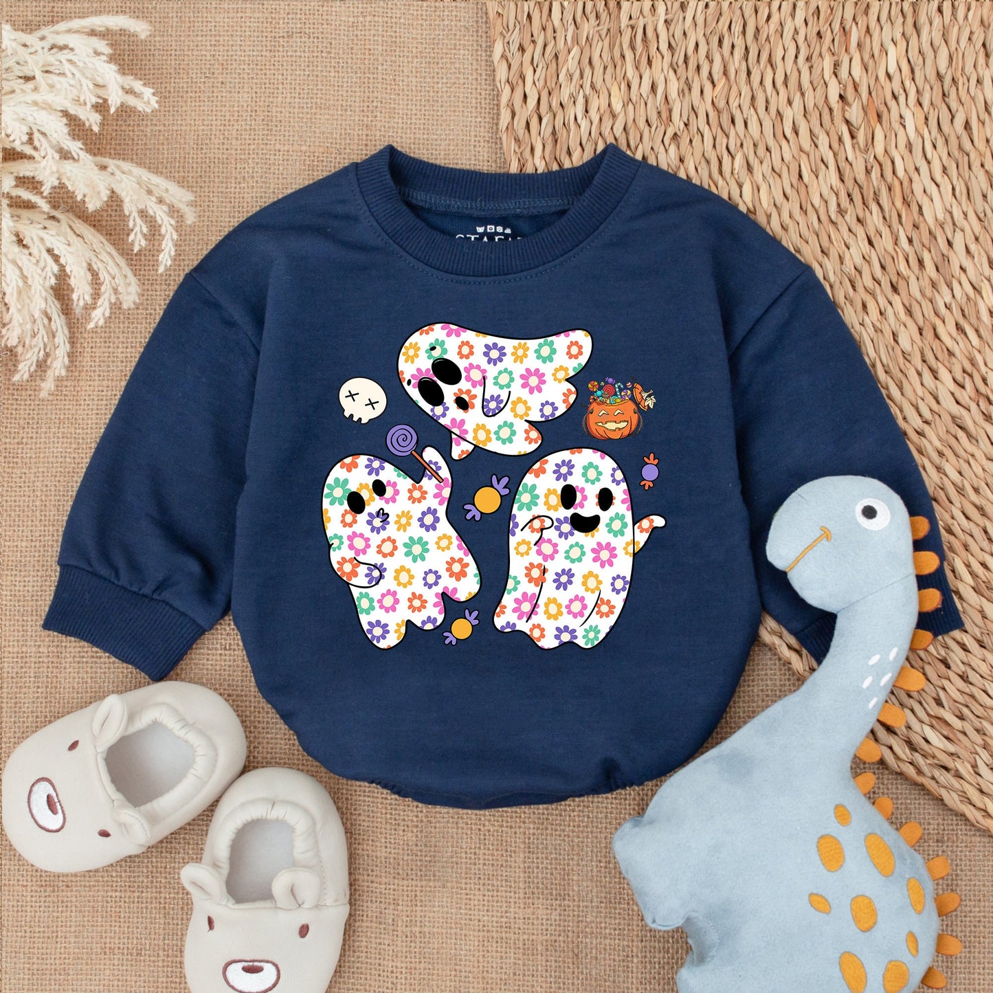 Halloween Ghost Baby Romper, First Halloween Outfit, Cute Spooky Season Baby Clothes, Floral Ghost Design, Infant Gift