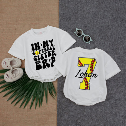 Softball Sister Era Bubble Romper Game Day Baby Clothes Short Sleeve Newborn Outfit Yellow Lightning Bolt Lohan 7