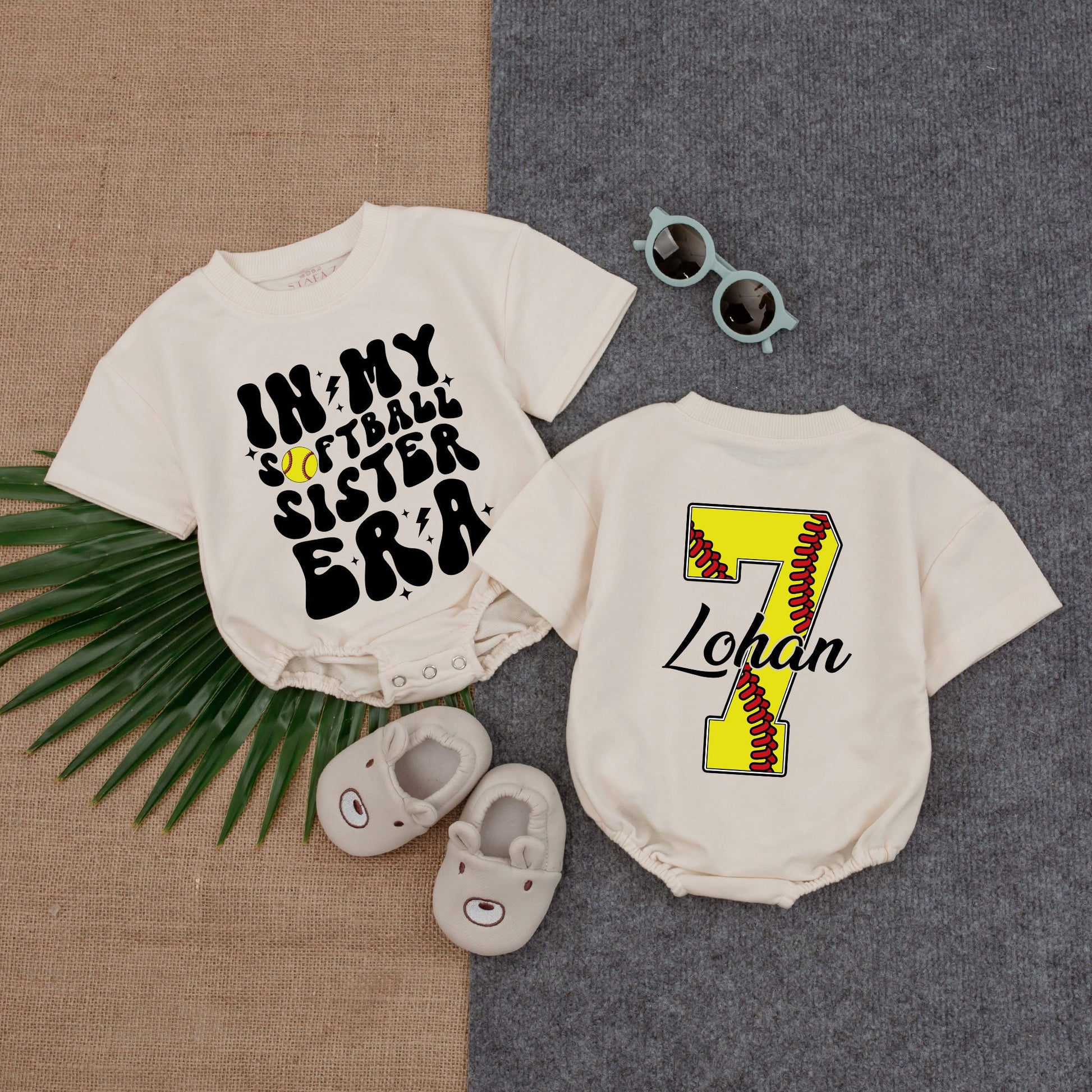 Softball Sister Era Bubble Romper Game Day Baby Clothes Short Sleeve Newborn Outfit Yellow Lightning Bolt Lohan 7