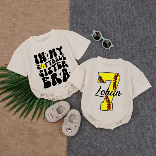 Softball Sister Era Bubble Romper Game Day Baby Clothes Short Sleeve Newborn Outfit Yellow Lightning Bolt Lohan 7