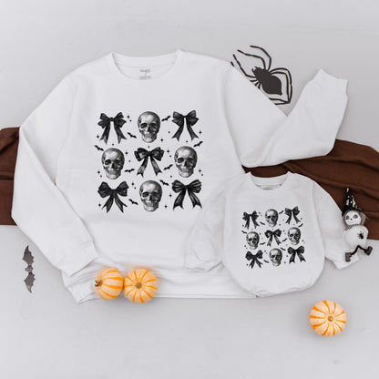 Retro Skull Bow Sweatshirt & Baby Romper: Trendy Mommy & Me Set