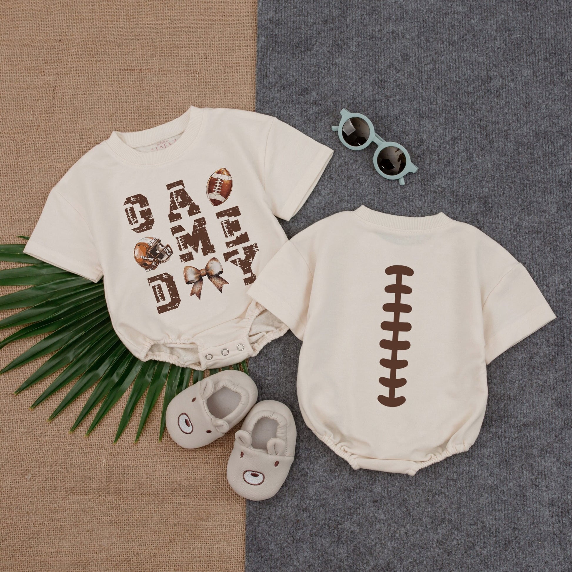 Football Game Day Romper: Baby Birthday Outfit, Sports, Short Sleeve