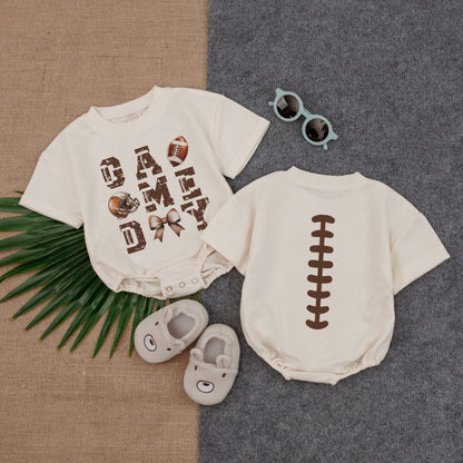 Football Game Day Romper: Baby Birthday Outfit, Sports, Short Sleeve