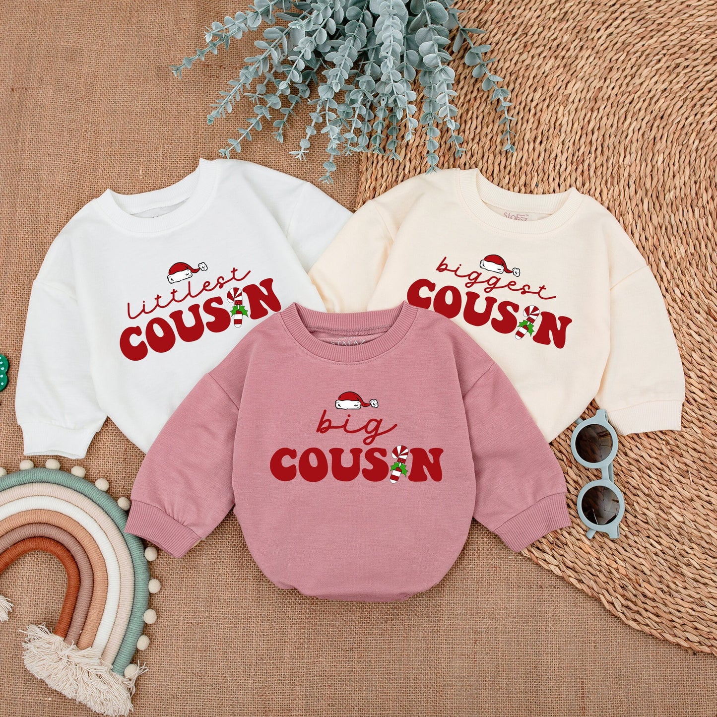 Cousin Matching Holiday Romper & Sweatshirt Set for Babies & Toddlers  