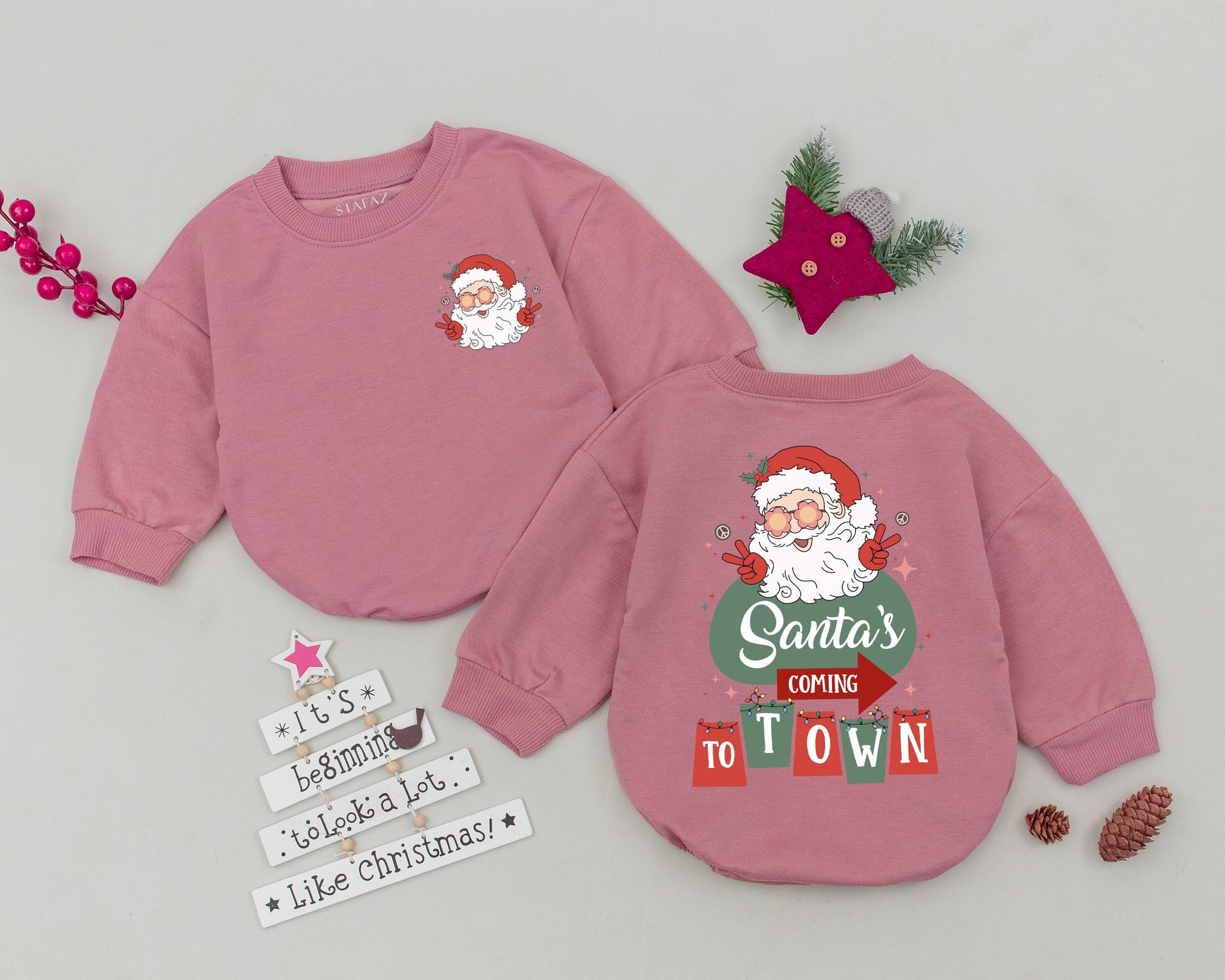 Vintage Santa Bubble Romper, First Xmas Newborn Outfit Gift 