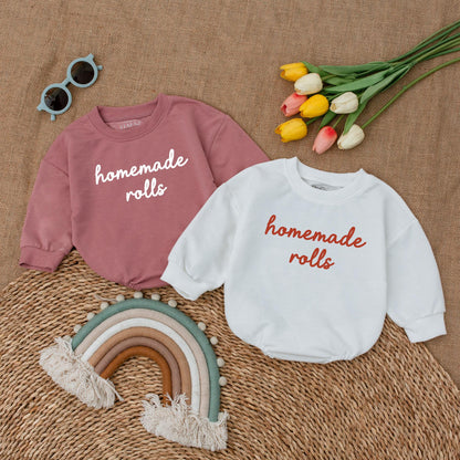 Homemade Rolls Baby Romper My First Thanksgiving Bodysuit cozy Fall Bubble Outfit soft cotton infant clothing great for baby announcement gift