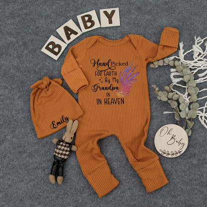 Hand Picked for Earth by My Grandma in Heaven Baby Bodysuit, Angel Wing Newborn Outfit, Pregnancy Announcement, Baby Shower Gift, Personalized Emily 138 chars