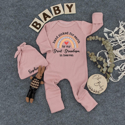 Custom Hand Picked for Earth by My Grandma in Heaven Bodysuit Soft Peach Blue Beige Rainbow Baby Shower Gift Newborn Clothes