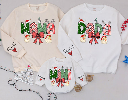 Matching Mama Dada Mini Christmas Shirts Holiday Family Outfit, Red Bow Santa Design, Baby Girl, Toddler Xmas Gifts
