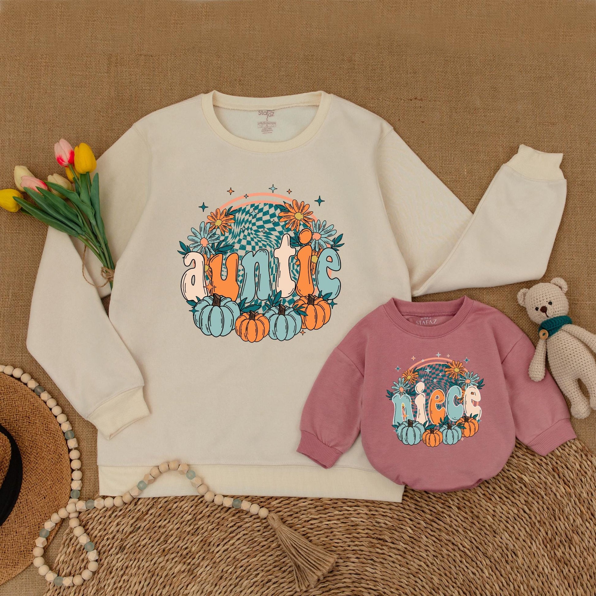 Auntie Niece Pumpkin Sweater Set - Cute Family Fall Matching Gift