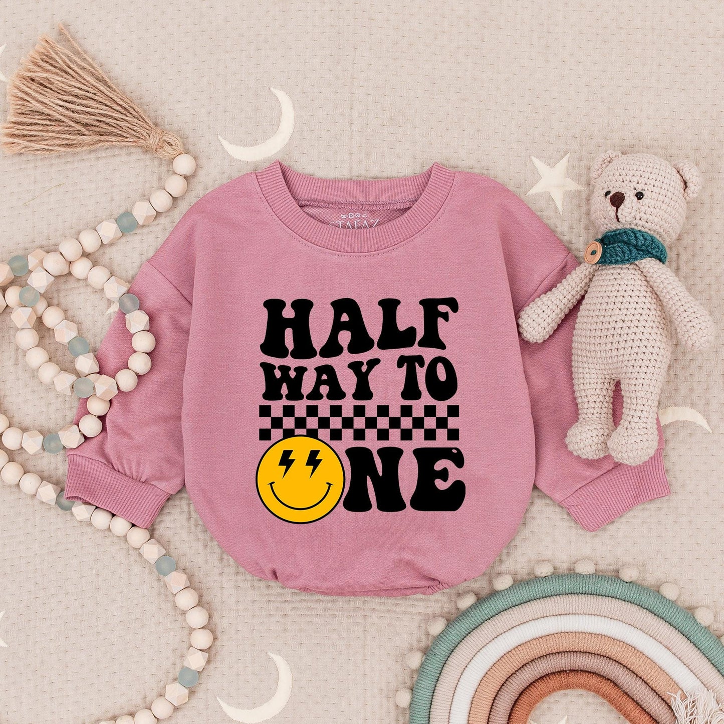 Halfway to One Birthday Romper - Unisex Smiley Face Party Outfit