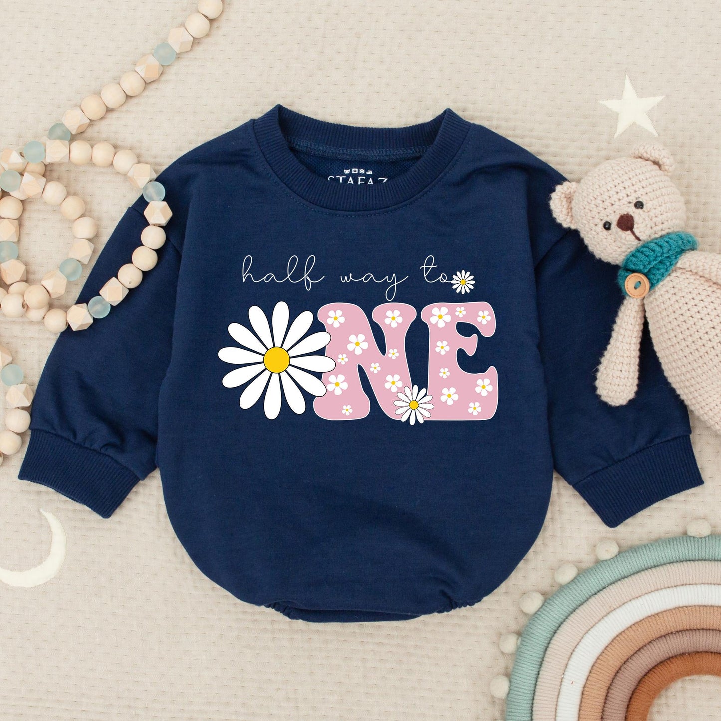 Boho Daisy Half Birthday Bodysuit - Personalized Baby Outfit