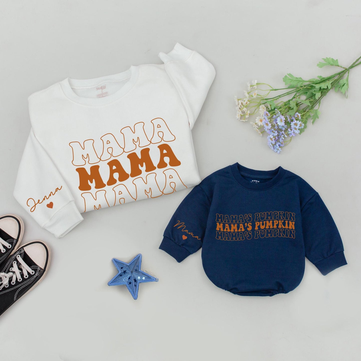 Mama and Mini Pumpkin Sweatshirt Set: Retro Fall Gift for Families