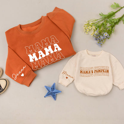 Mama and Mini Pumpkin Sweatshirt Set: Retro Fall Gift for Families