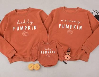 Matching Fall Pumpkin Sweatshirts, Family Retro Outfits, Mommy & Me