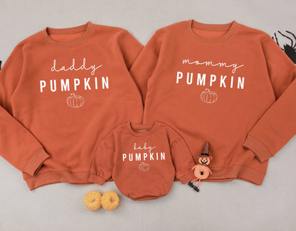 Matching Family Pumpkin Sweatshirts Mommy Daddy & Baby Retro Fall Outfits Personalized Pumpkin Season Gifts Cotton