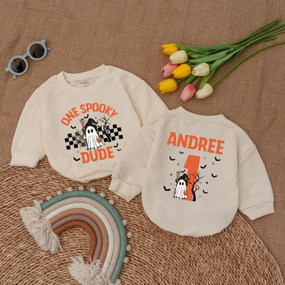One Spooky Dude Baby Romper Boy Halloween Birthday Bodysuit, Ghost Witch Hat Jack-o'-Lantern Fall Baby Clothes Spooky Season