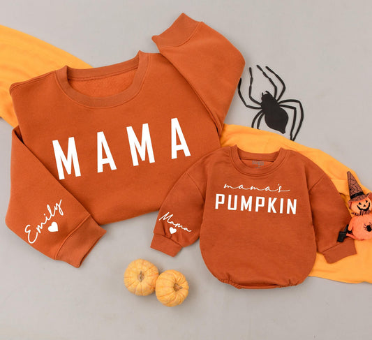 Mama & Mamas Pumpkin Matching Fall Sweatshirts Mommy and Me Outfits Emily Name Heart Baby Toddler