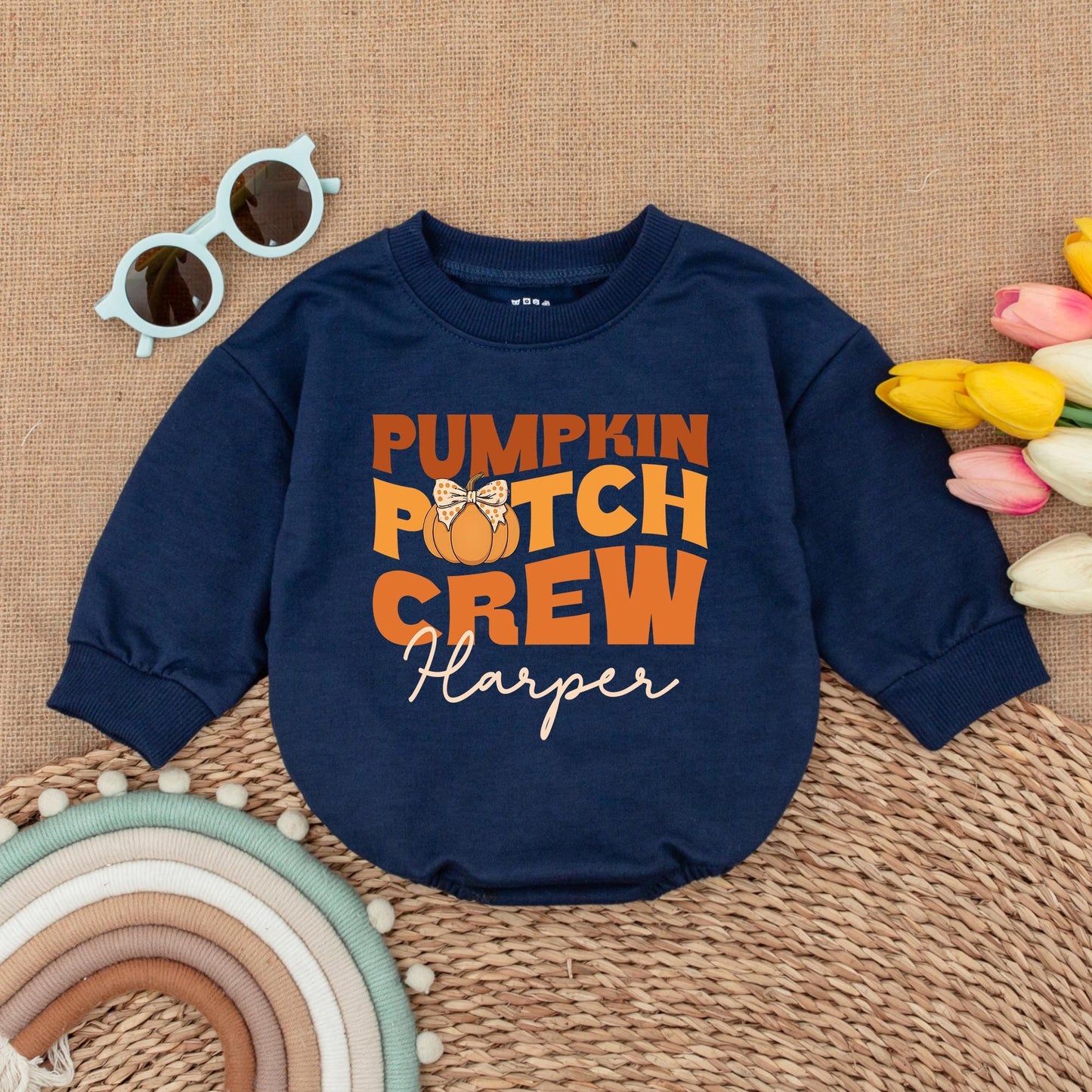 Pumpkin Patch Crew Baby Romper - Retro Thanksgiving Bodysuit Gift