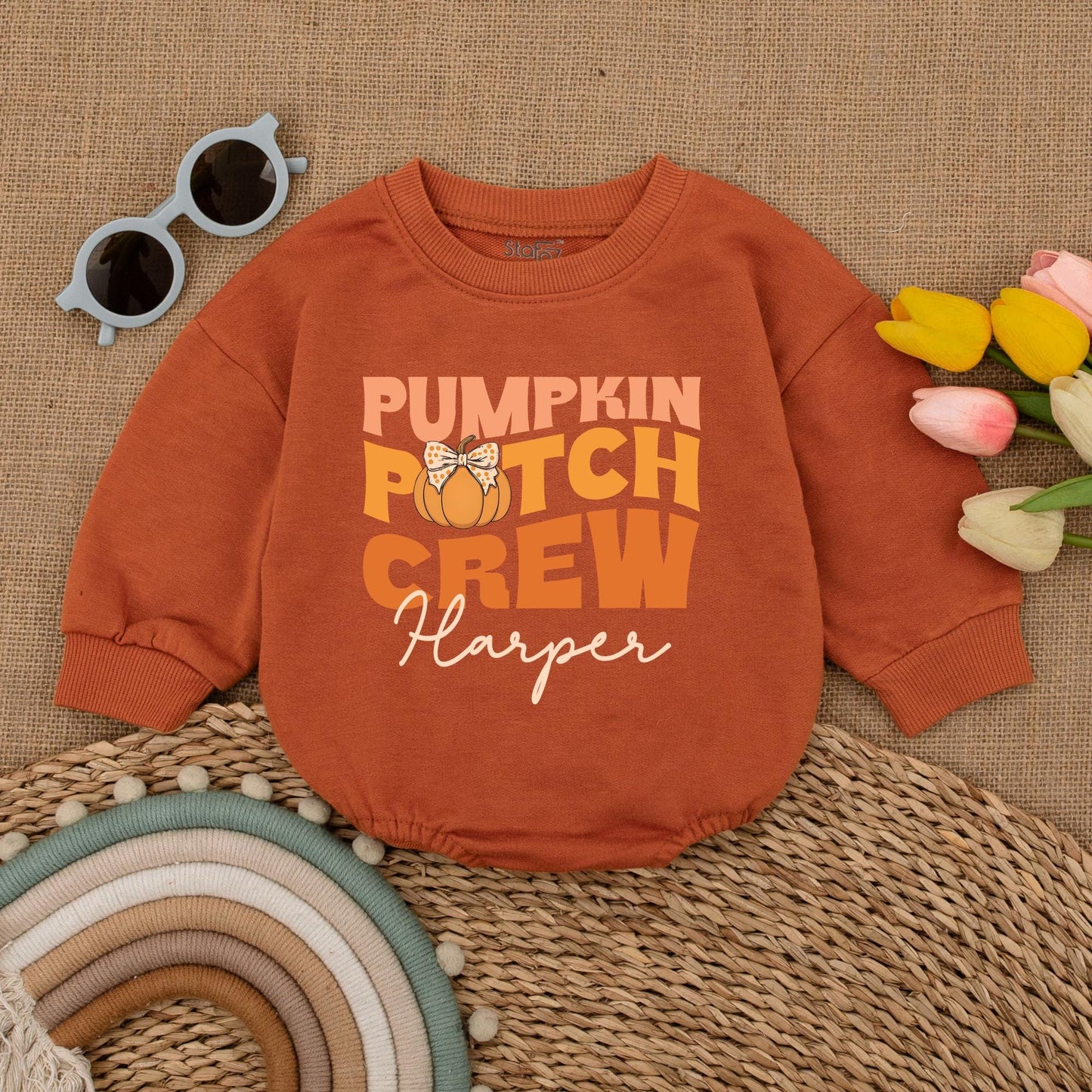 Pumpkin Patch Crew Baby Romper - Retro Thanksgiving Bodysuit Gift