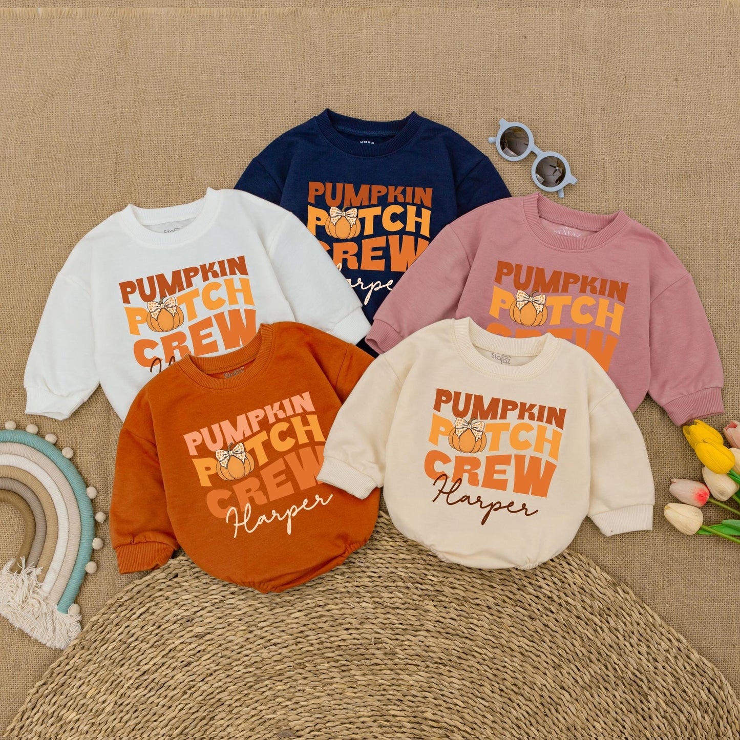 Pumpkin Patch Crew Baby Romper - Retro Thanksgiving Bodysuit Gift