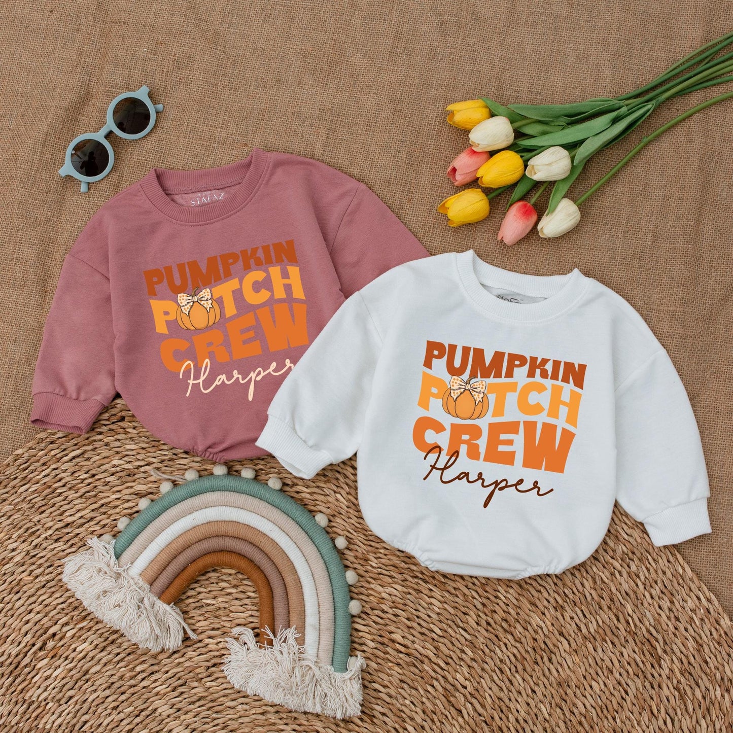 Pumpkin Patch Crew Baby Romper - Retro Thanksgiving Bodysuit Gift