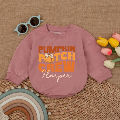 Pumpkin Patch Crew Baby Romper - Retro Thanksgiving Bodysuit Gift