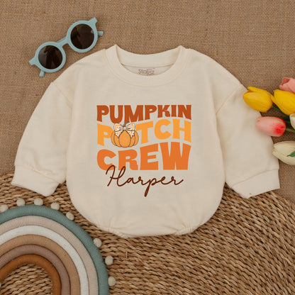 Pumpkin Patch Crew Baby Romper - Retro Thanksgiving Bodysuit Gift