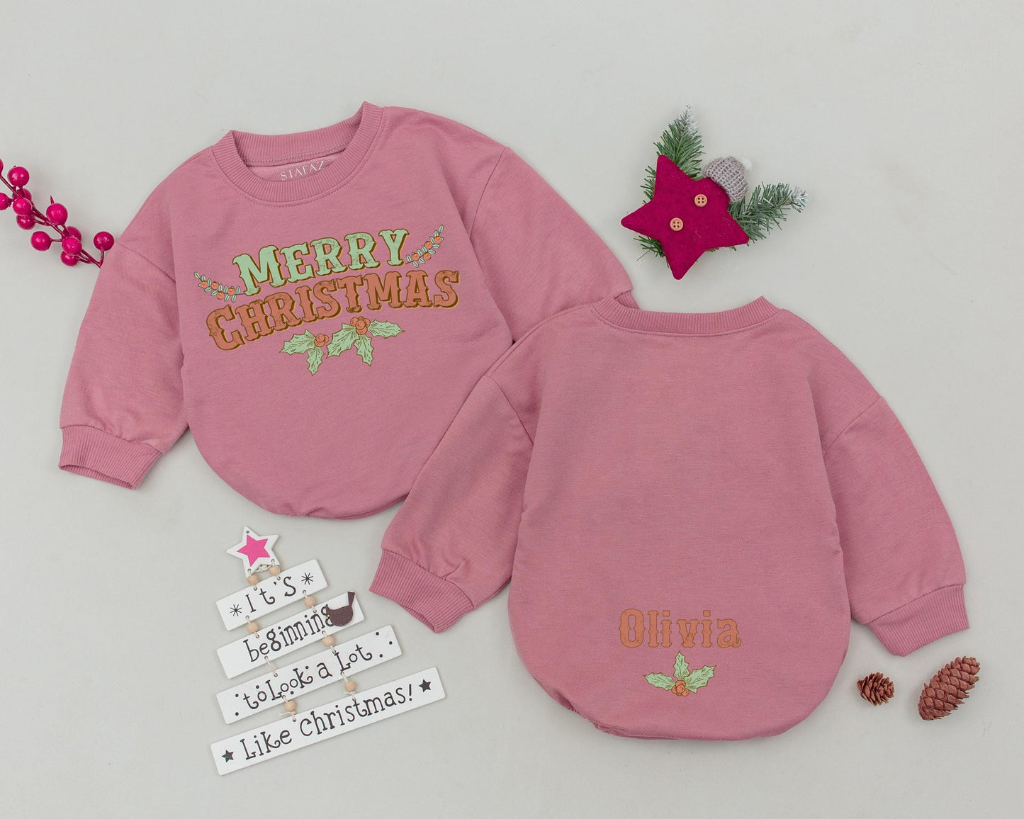 Personalized Baby Christmas Romper, Retro Bodysuit, Baby Shower Gift