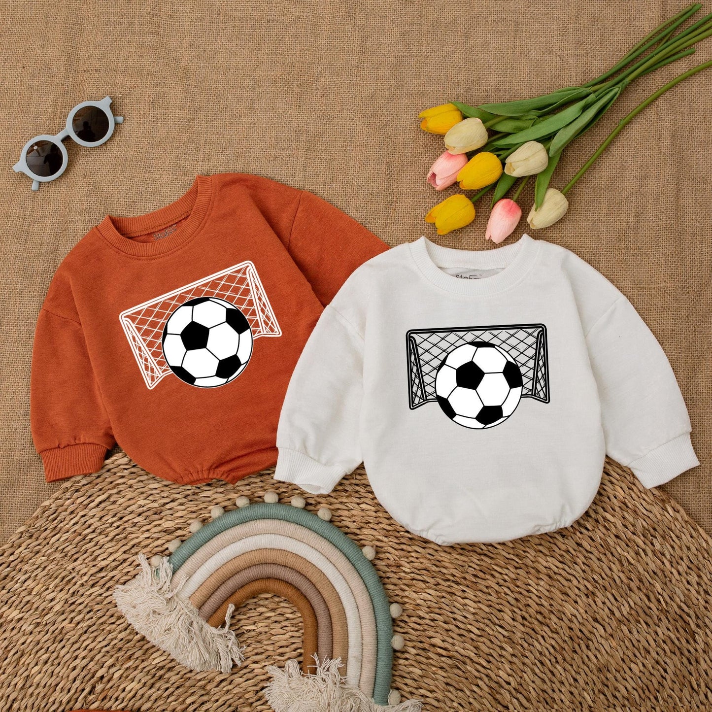 Personalized Soccer Baby Romper Name and Number Game Day Baby Bodysuit with Sporty Net Ball Design for a Unique Baby Shower Gift