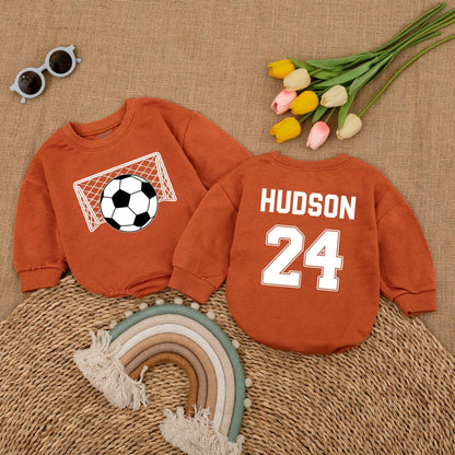Personalized Soccer Baby Romper Name and Number Game Day Baby Bodysuit with Sporty Net Ball Design for a Unique Baby Shower Gift