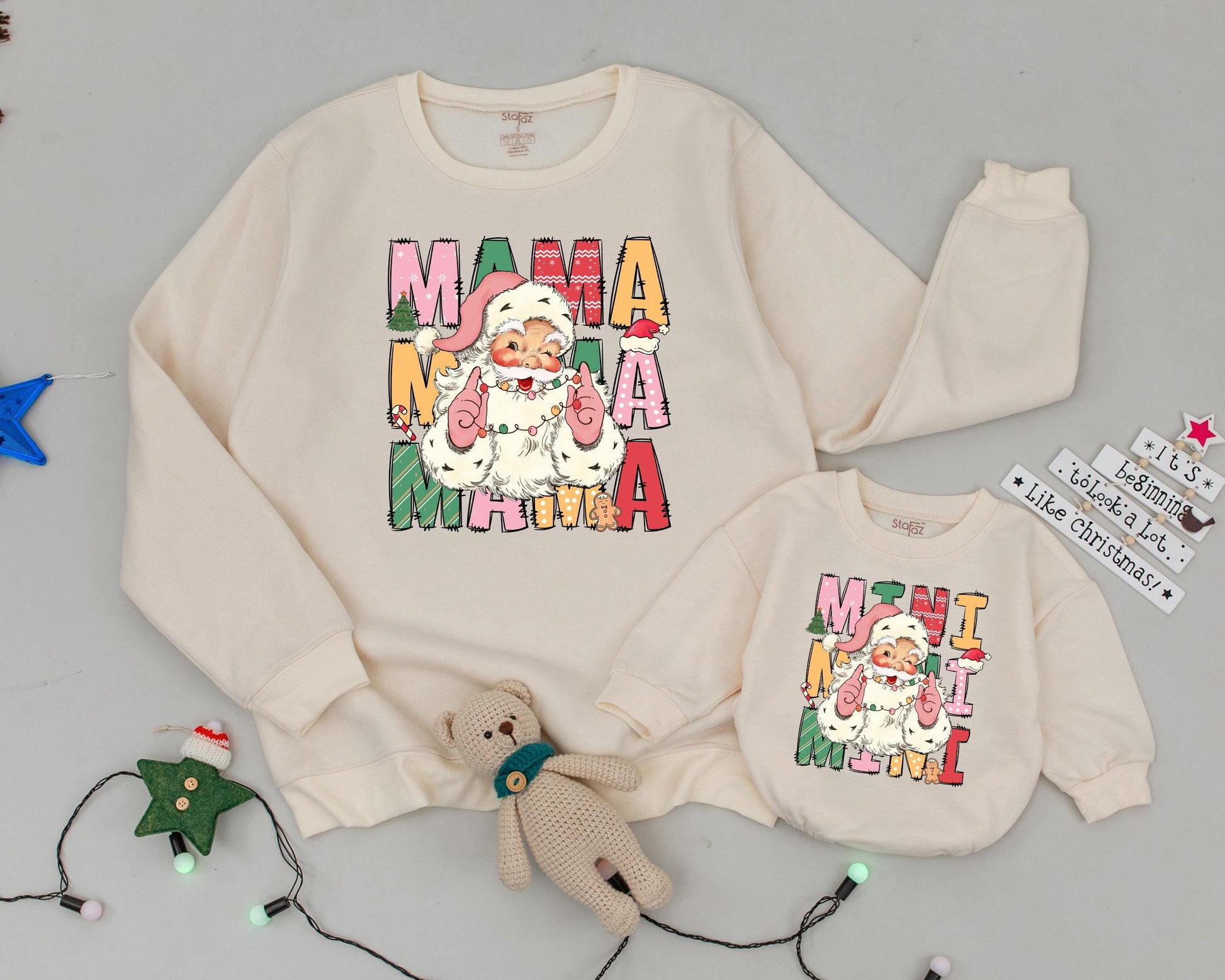 Vintage Santa Sweatshirt, Matching Mommy & Me Christmas Outfit Gift