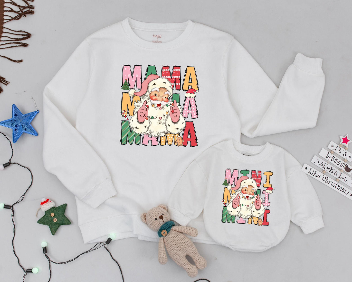 Vintage Santa Sweatshirt, Matching Mommy & Me Christmas Outfit Gift