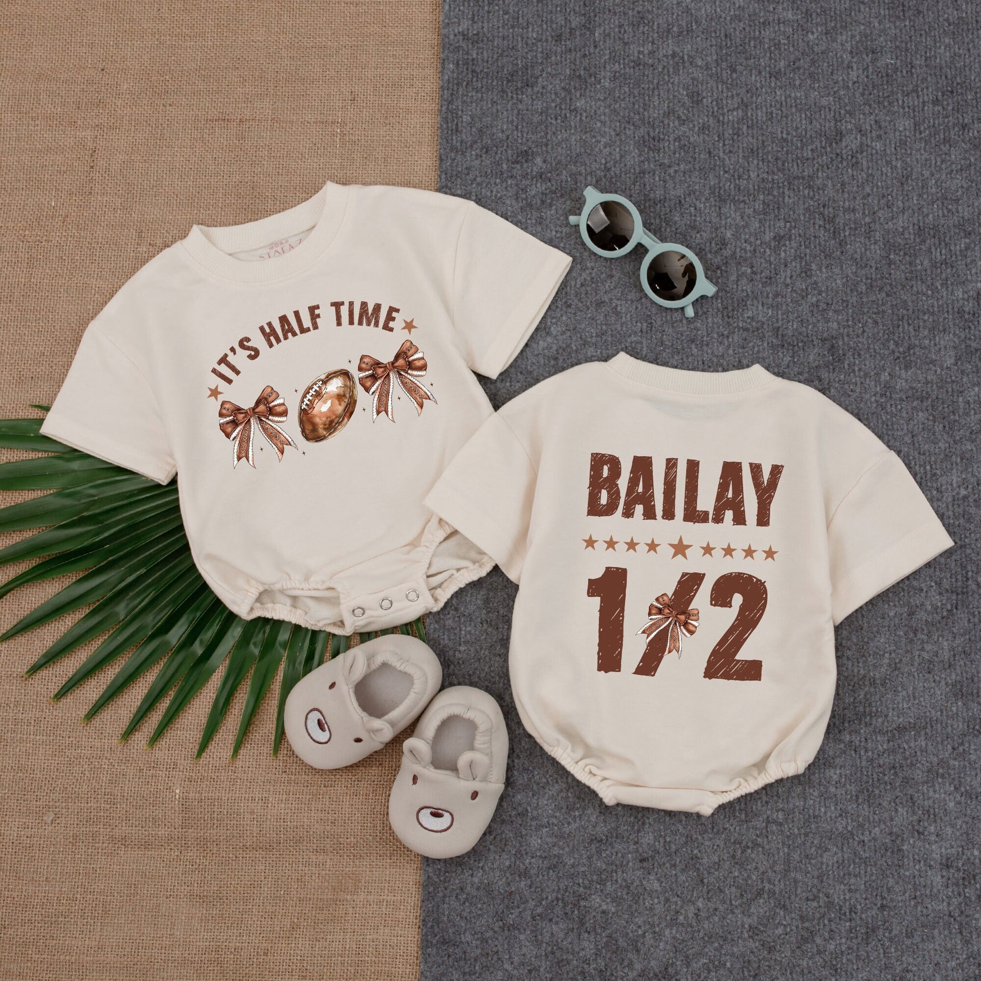 Custom Football Halftime Romper: 1/2 Birthday Baby Game Day Outfit